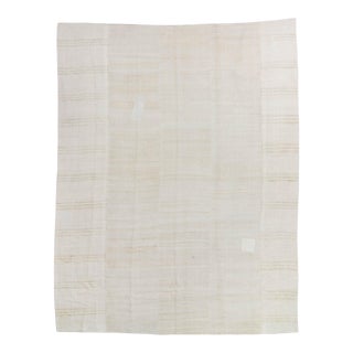 1970s Vintage Hemp Striped Off-White Handwoven Kilim Rug - 9’9” X 12’6” For Sale