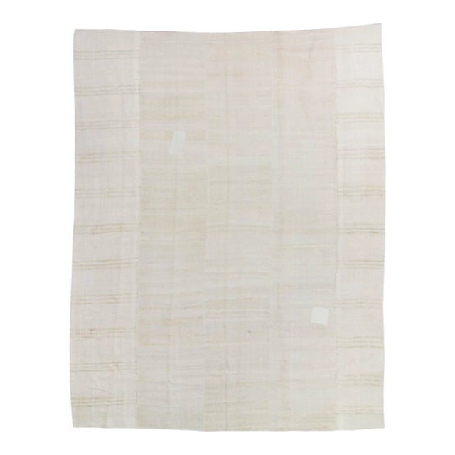 1970s Vintage Hemp Striped Off-White Handwoven Kilim Rug - 9’9” X 12’6” For Sale