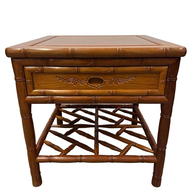 1960s Mid 20th Century Pair of Vintage Chinese Carved Rosewood Night Stand/End Table For Sale - Image 5 of 13