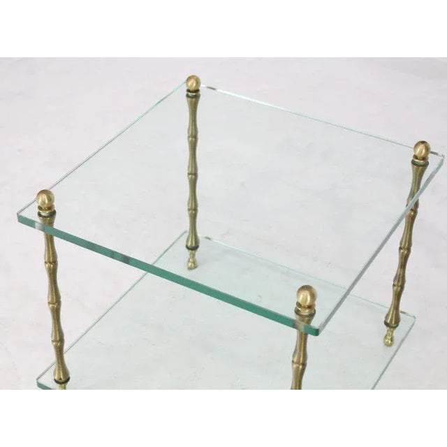 Glass Faux Bamboo Brass Cube Square Side Table Stand For Sale - Image 6 of 10