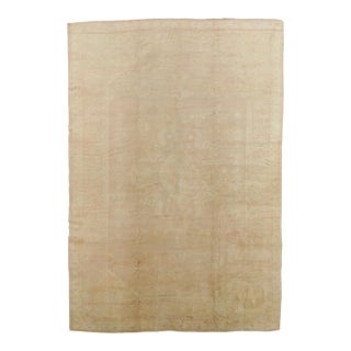 Antique Oushak Carpet, Handmade Oriental Rug, Soft Taupe, Light Cream, Pale For Sale