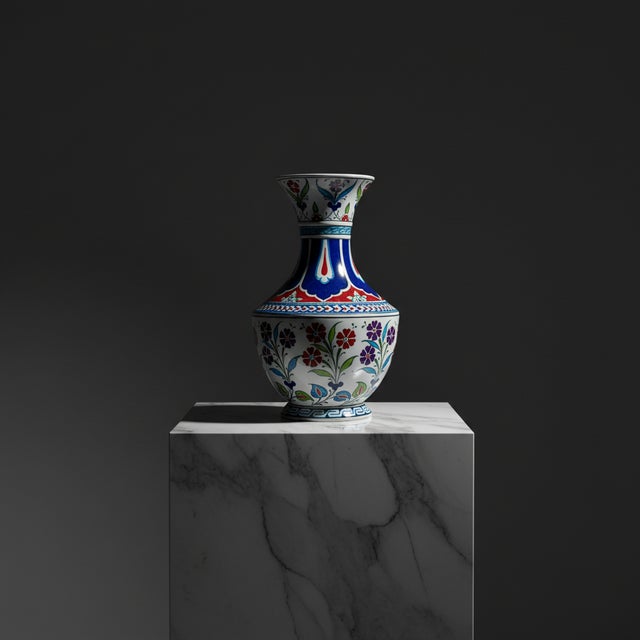 Handmade Ceramic Classic Vase (30cm) – Cobalt Blue Shoulder & Spring Blossoms – Timeless Floral Decor For Sale - Image 9 of 9
