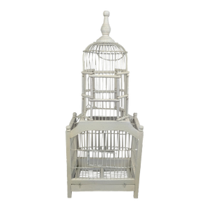 Vintage White Wood and Wire Decorative Birdcage Shabby Chic