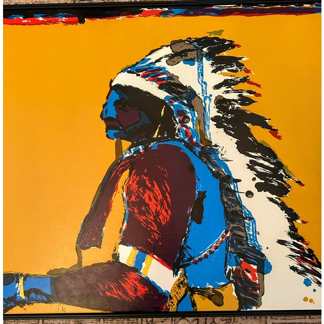 2020s Large 50" Style of Fritz Scholder Native American Framed Print in Canvas For Sale - Image 5 of 13
