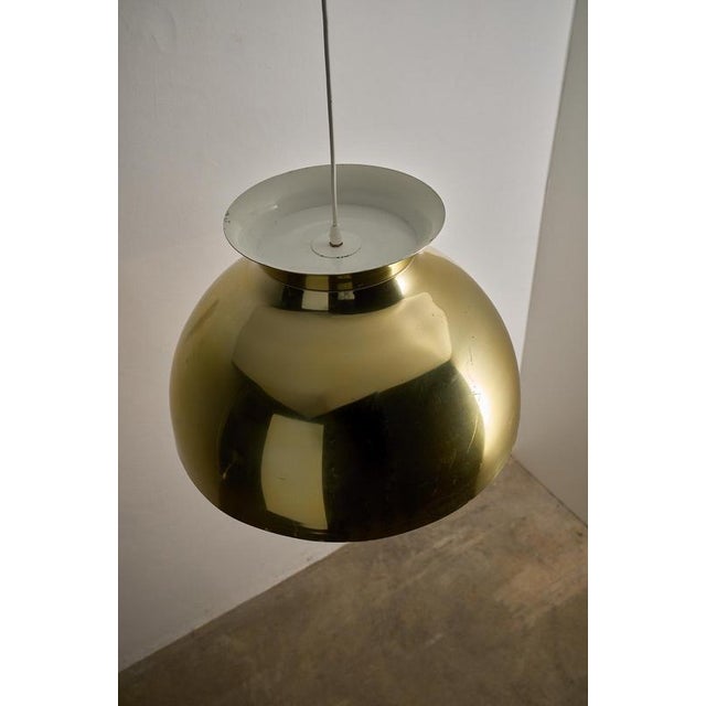 Metal Large Mid-Century Modern Gold Brass Tone Dome Pendant Light, 1970s For Sale - Image 7 of 12