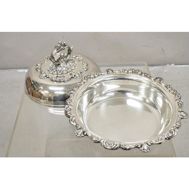 Vintage English Victorian Ornate Round Silver Plated Covered Serving Dish For Sale - Image 9 of 12