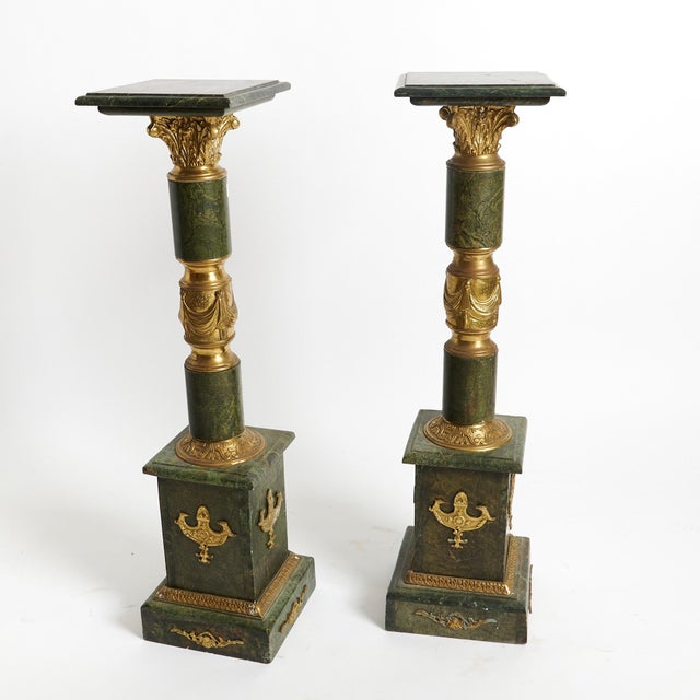 Italian Empire Style Gilt-Bronze / Green Marble Pedestals For Sale In New York - Image 6 of 11
