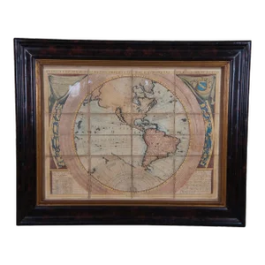 Mid 20th Century Vincenzo Coronelli's Colored Map of the New World Western Hemisphere Framed