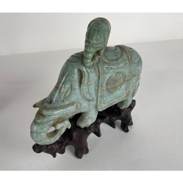 Pair of Chinese Carved Jade Elephant Sculptures on Custom Hardwood Stands For Sale - Image 10 of 12