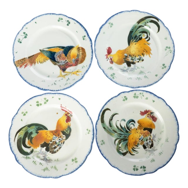 Antique French K & G Luneville, France Les Coqs Rooster Plates For Sale