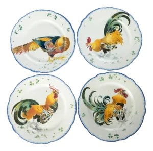 Antique French K & G Luneville, France Les Coqs Rooster Plates