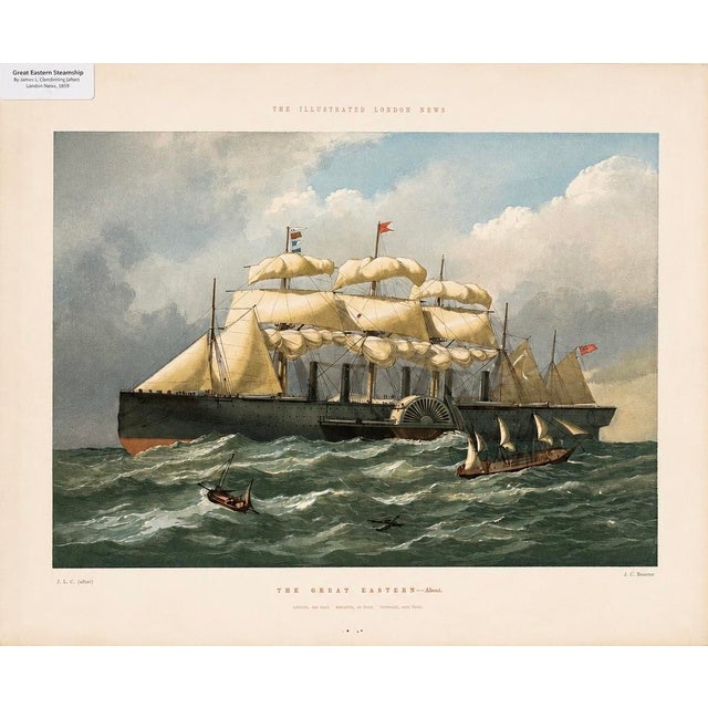 A striking nineteenth-century original lithograph depicting the legendary steamship Great Eastern, one of the most...