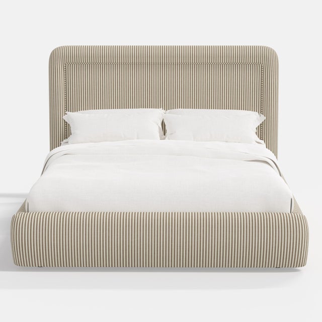Transitional Stoffer Home x Cloth & Company Marisa Platform Bed in Jane Stripe Burlap - California King For Sale - Image 3 of 7