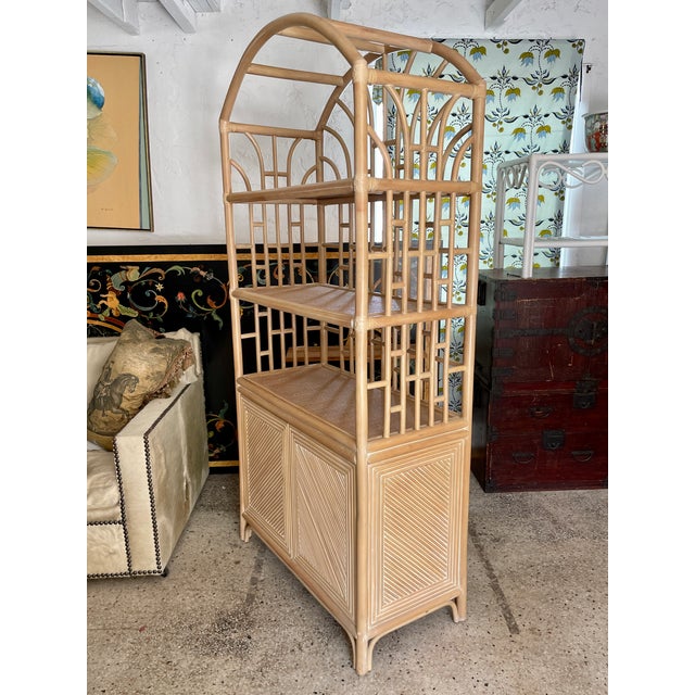 Boho Chic Pencil Reed Arch Top Etagere With Lower Chairish