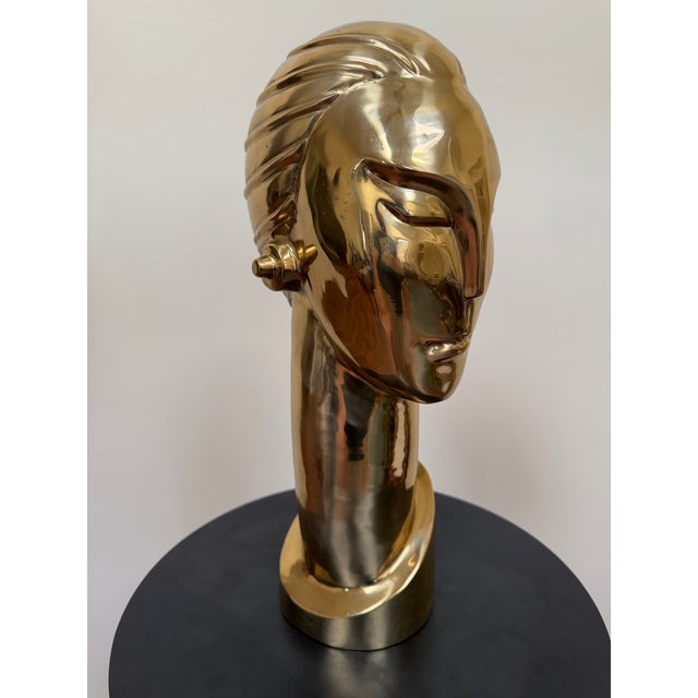 Art Deco Late 20th Century Balos Design Art Deco Style Brass Bust - unknown artist For Sale - Image 3 of 12