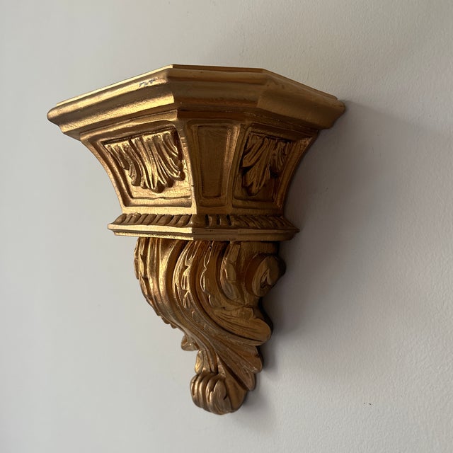Vintage Large Gold Ceramic Wall Bracket Shelf For Sale - Image 4 of 9