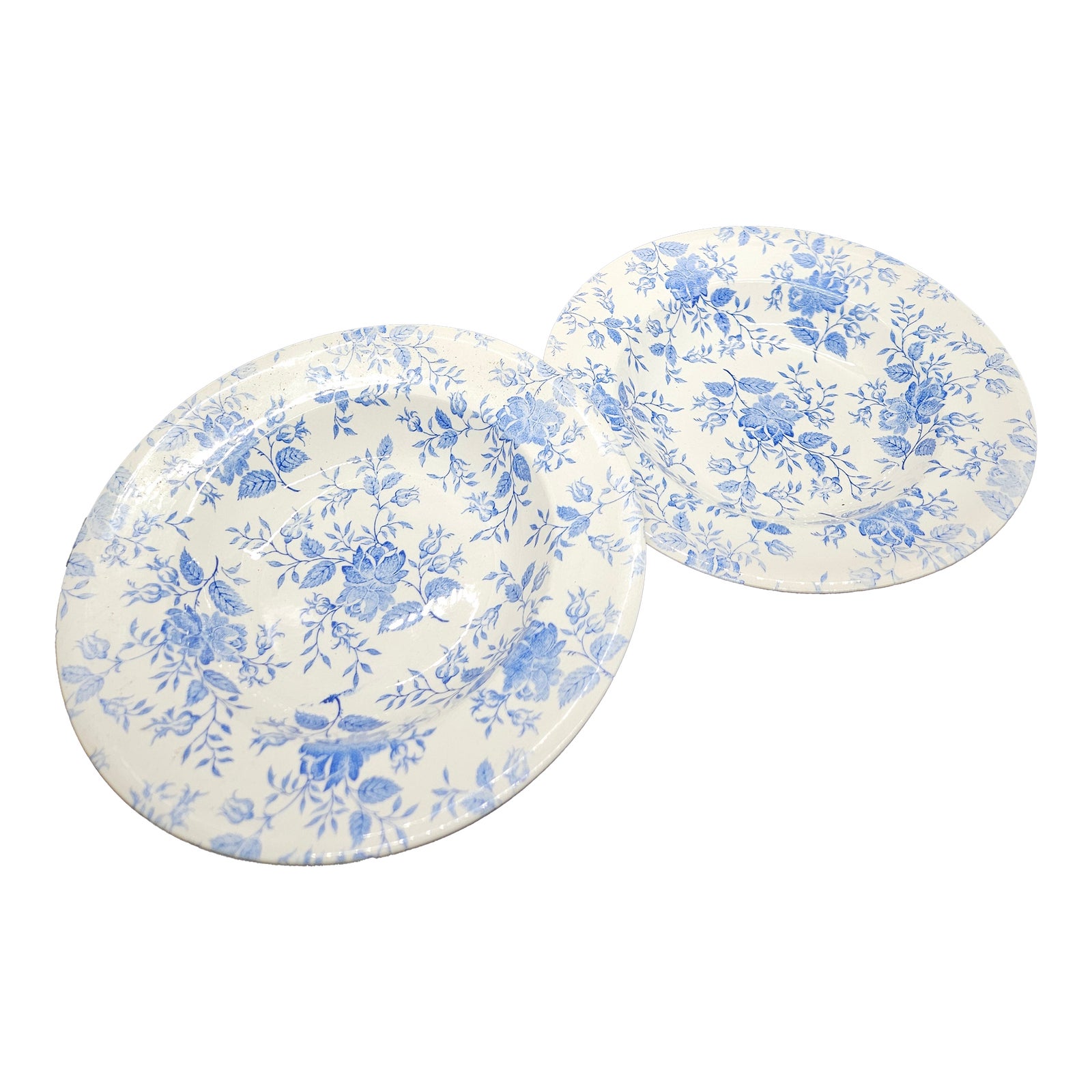 Eit English Ironstone Tableware Blue Floral Large Rim Soup Bowls 9