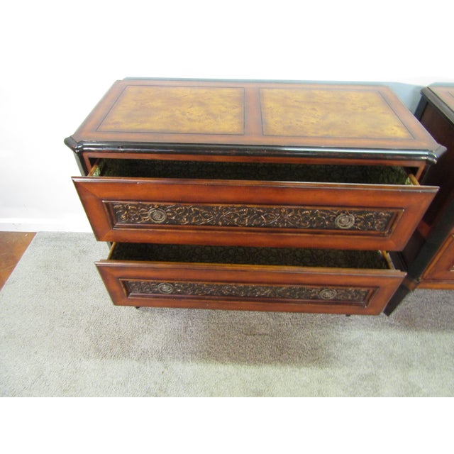 Wood Milling Road by Baker Furniture Pair of Matching Burl Wood Chests For Sale - Image 7 of 12