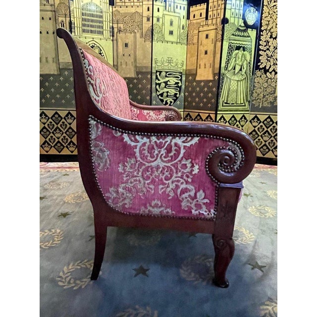 Restoration Bench in Mahogany and Genoa Velvet For Sale - Image 6 of 10