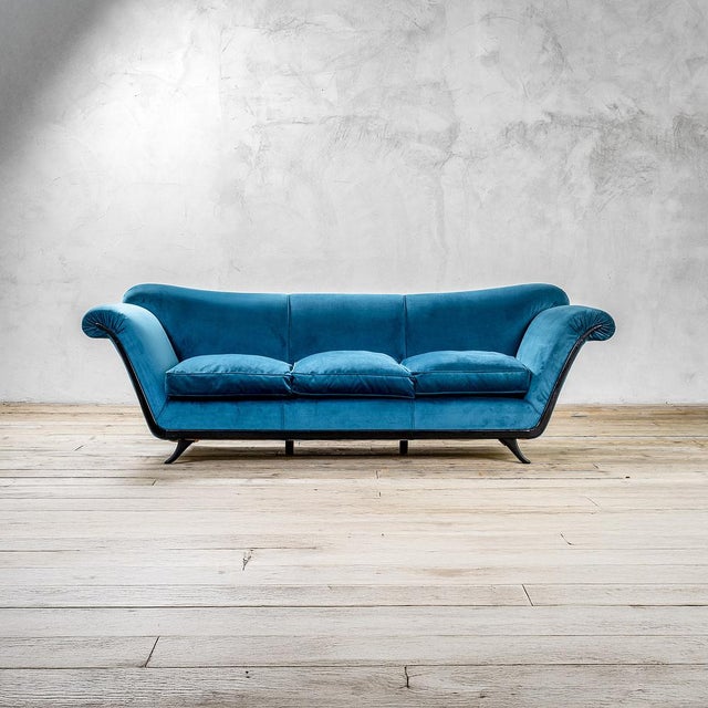 Blue Velvet Sofa by Guglielmo Ulrich, 1950s For Sale - Image 8 of 8
