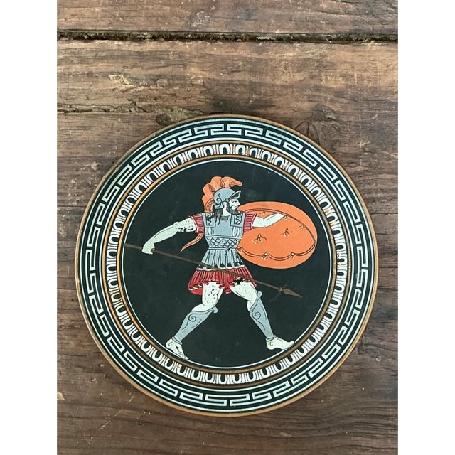 Mid 20th Century Vintage Painted Metal Plate With Greek Warrior For Sale - Image 5 of 12
