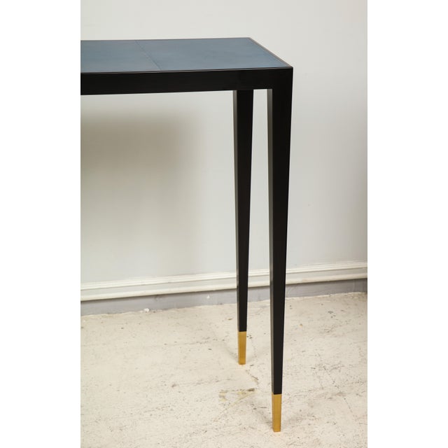 Not Yet Made - Made To Order Bespoke Ebonized Console With Blue Parchment Top For Sale - Image 5 of 9
