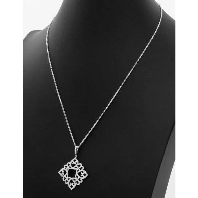 14K White Gold Diamond Pendant Necklace, featuring non-detachable pendant adorned with two hundred thirteen pave set round...