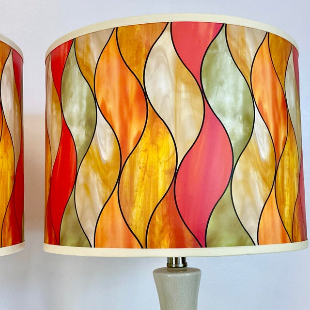 1980s Double Gourd Crackle Ceramic Table Lamps, New Flame Shades - A Pair For Sale - Image 10 of 11