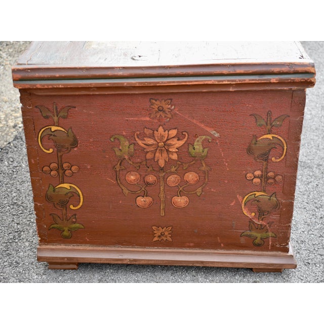 Folk Art Late 19th Century Pine Trunk or Blanket Chest in Original Decorative Paint For Sale - Image 3 of 12