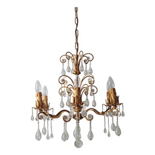 Hollywood Regency Golden Stars and Water Drops Chandelier, Italy, 1930s For Sale