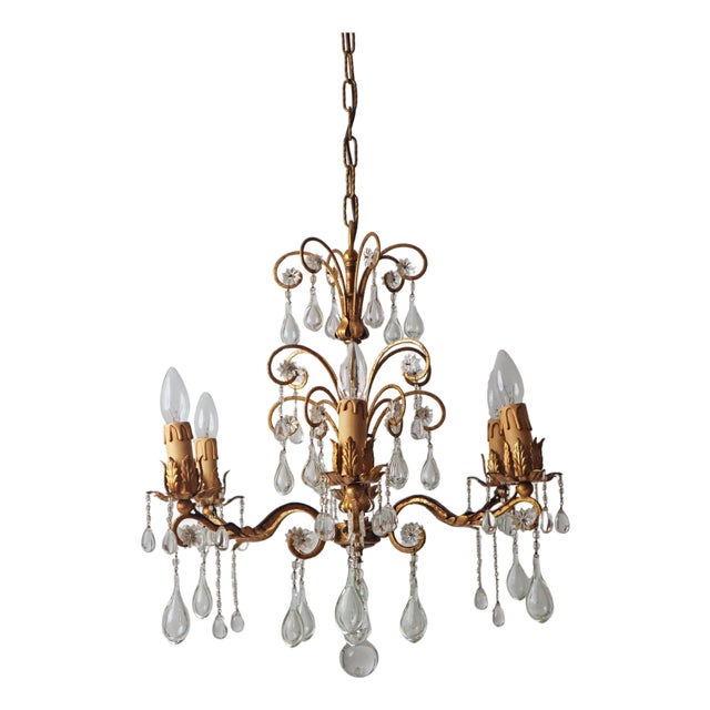 Hollywood Regency Golden Stars and Water Drops Chandelier, Italy, 1930s For Sale