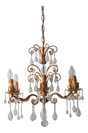 Hollywood Regency Golden Stars and Water Drops Chandelier, Italy, 1930s