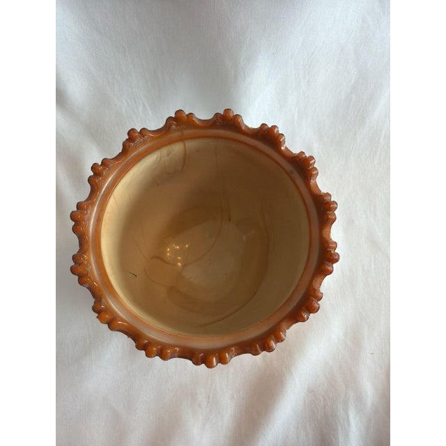 Antique Greentown Chocolate Slag Glass Leaf and Bracket Footed Covered Sugar Bow For Sale - Image 4 of 8