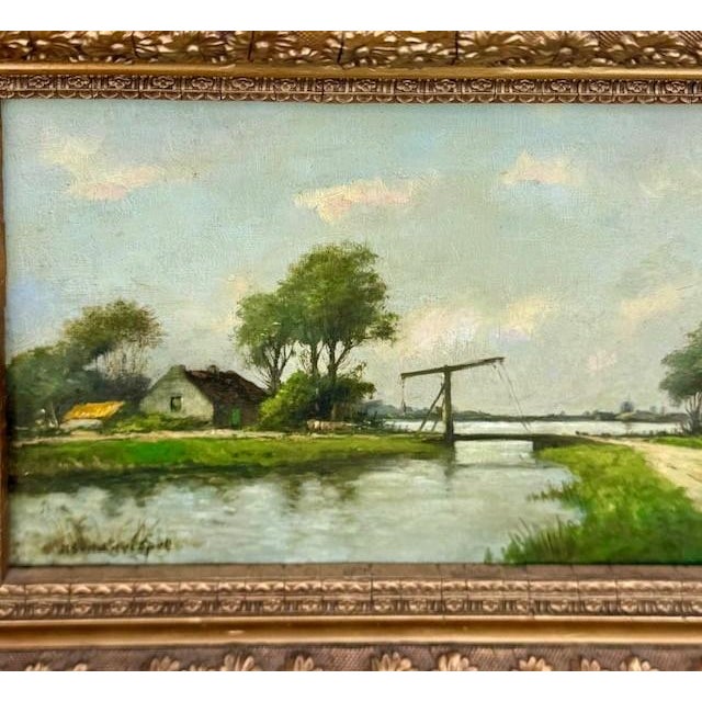 Antique European Pastoral Landscape Oil on Canvas, Signed by Artist For Sale - Image 9 of 11