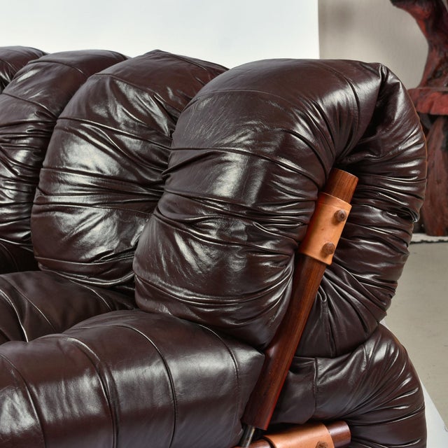 1970s Percival Lafer Mp-116 Modular Lounge Chair Unit Set, Dark Leather, Brazil, 1973 For Sale - Image 5 of 12