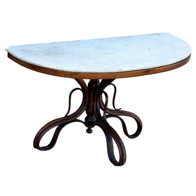 Wood Late Victorian Bent Wood Scrolling Console Table W/ Marble Top by Thonet For Sale - Image 7 of 11