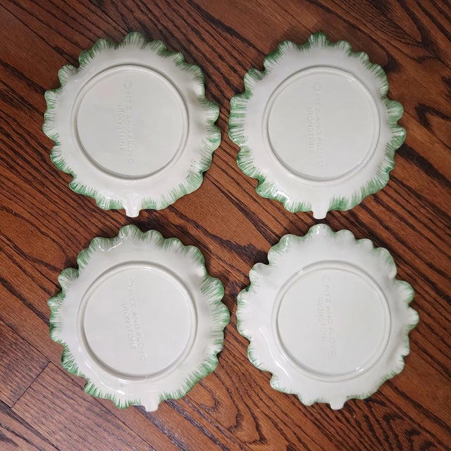 Ceramic Vintage Fitz & Floyd Porcelain Ironstone Cabbage Leaf Appetizer Plates- Set of 4 For Sale - Image 7 of 8