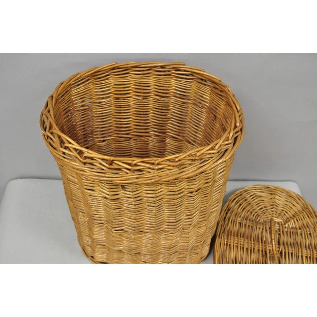 Vintage Mid Century Modern Handwoven Wicker Rattan Laundry Basket W Lid For Sale - Image 14 of 17
