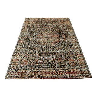 Mamluk Rug 8’1”x 9’9” Black Wool/Viscose Hand-Knotted Oriental Carpet For Sale
