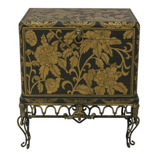 Decorated Flip Top Storage Chest on Metal Base For Sale