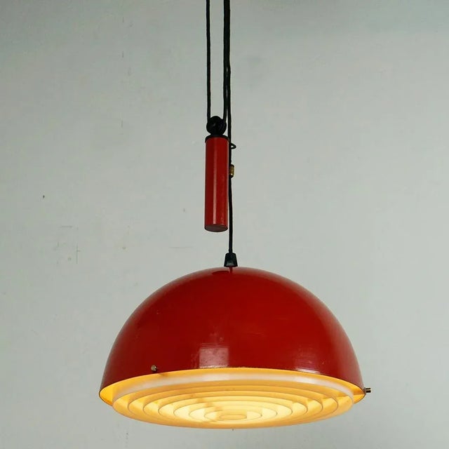 Mid-Century Italian Metal and Brass Counterweight Pendant Lamp, 1960s For Sale - Image 10 of 12