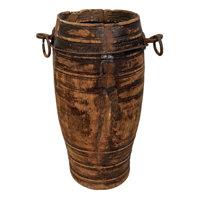 India Vintage Rustic Wood Water Pot For Sale