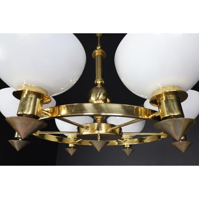 Brass and White Opaline Glass Chandeliers, Italy, 1970s For Sale - Image 6 of 8