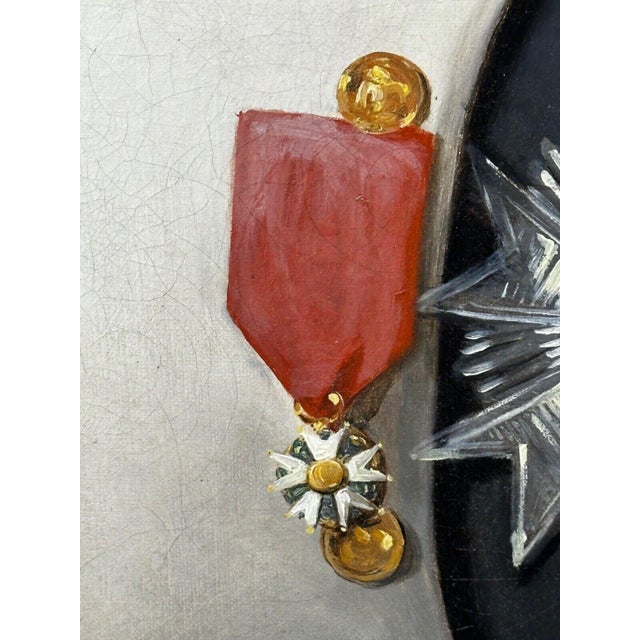 Large 19th Century Oil Painting Military Dress Portrait of Napoleon Bonaparte Wearing the Grand Cross of the Légion D’honneur For Sale - Image 13 of 18