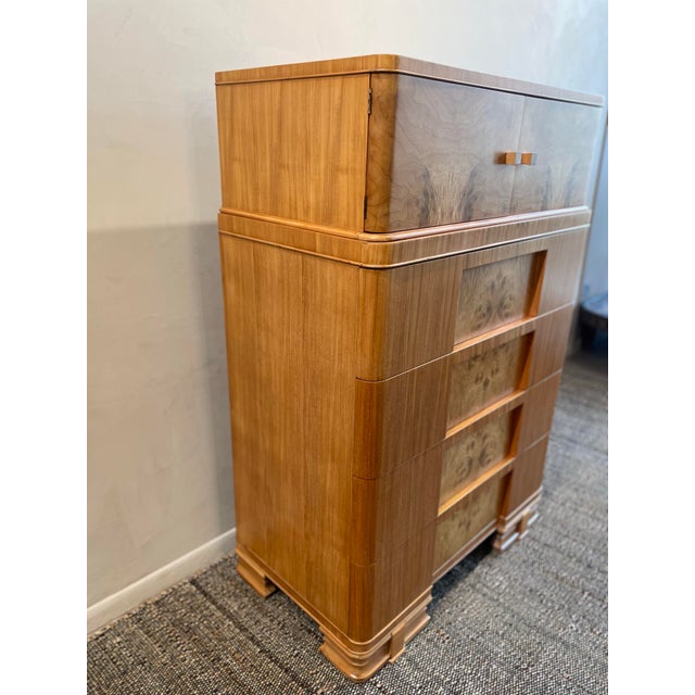 Wood 1930s Vintage Burled Wood Art Deco High Boy Cabinet For Sale - Image 7 of 9