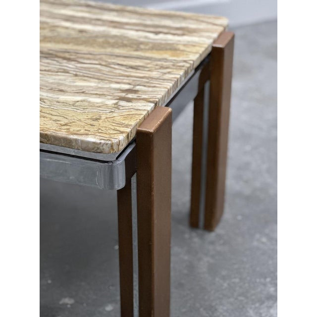 Metal Italian Coffee Table in Breccia Sarda Marble & Steel Legs Caramel Tones, 1970s For Sale - Image 7 of 11