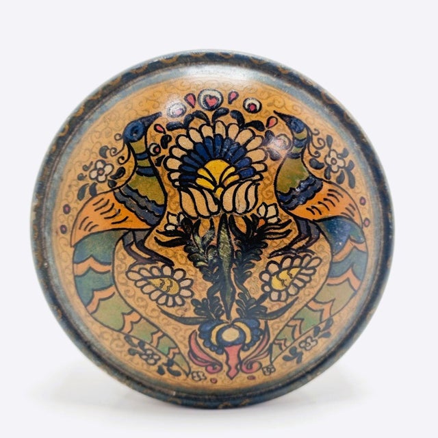 Antique Hungarian Folk Art Nouveau Hand-Painted Lidded Wooden Jewelry Box, 1920s For Sale - Image 4 of 8