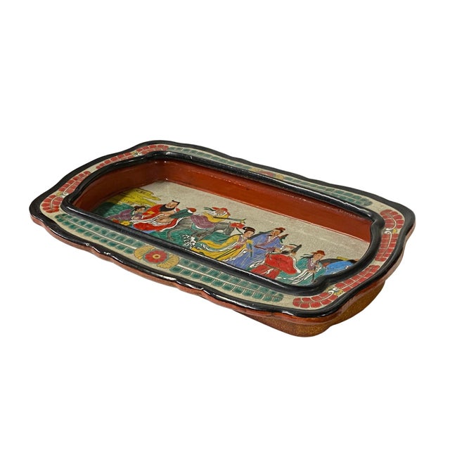 Chinoiserie Vintage Chinese Powder Doped Color Eight Immortal Display Dish For Sale - Image 3 of 9