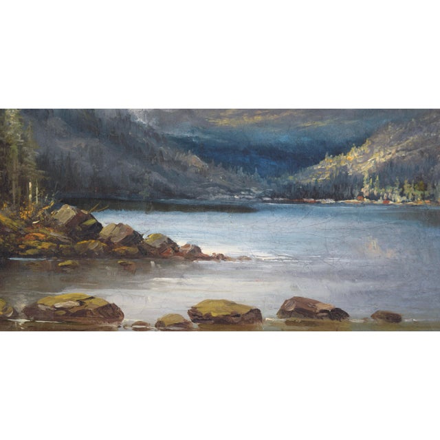 Late 19th Century "Storm Over the Lake" Pacific Northwest Landscape Oil Painting by Charles Harmon, Framed For Sale - Image 9 of 12