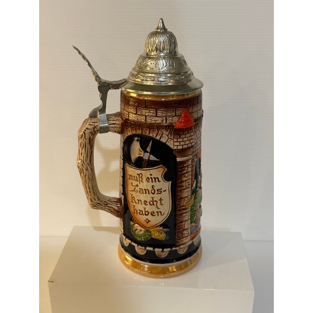 Vintage Gerz West Germany Medieval Relief Beer Stein With Pewter Lid – 9.5” For Sale - Image 12 of 12